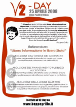 Volantino del V2-Day «Libera informazione in libero Stato»