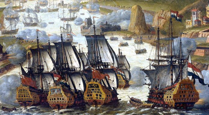 «Tre miliardi nella baia di Vigo» di Carlo Iberti The battle of Vigo Bay. Anonimo circa 1705 (1702-1710)