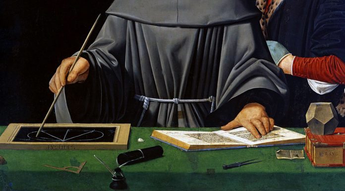 «La restituzione della geometria pitagorica» di Arturo Reghini Ritratto di Luca Pacioli (particolre). Attribuito a Jacopo de' Barbari
