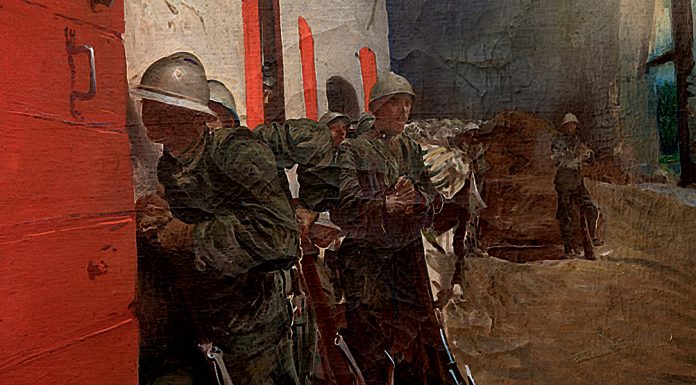 «La guerra su tre fronti» di Herbert George Wells Giulio Aristide Sartorio (1860-1932), Sulla strada di Giavera durante il bombardamento, 1918