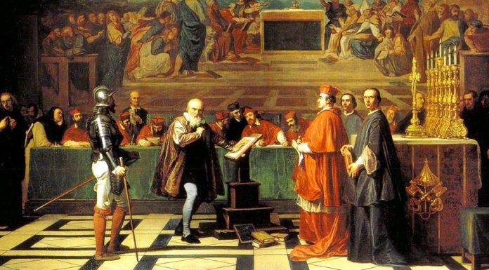 Le opere di Galileo Galilei. Volume VI Galileo di fronte al Sant'Uffizio, dipinto di Joseph-Nicolas Robert-Fleury (1797-1890)