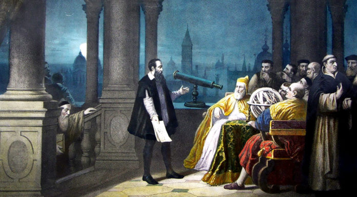 Nuovo ePub. “Dialogo sopra i due massimi sistemi del mondo tolemaico e copernicano” di Galileo Galilei Pittura immaginaria che mostra Galileo Galilei esibire il suo telescopio a Leonardo Donato. Henry-Julien Detouche