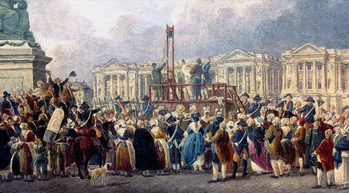 “La Rivoluzione Francese (III)” di Thomas Carlyle Execution of Louis XVI on the Place de Republique 1793, painting from Pierre de Machy's studio.