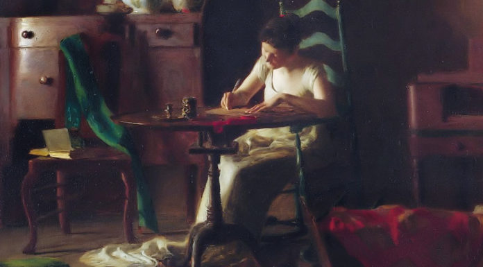 “Poetesse d’Italia” di Camilla Bisi Woman writting on a table. Thomas Pollock Anshutz