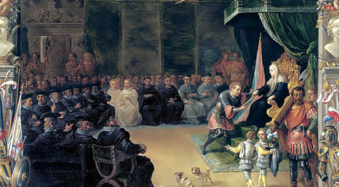 “Il famoso caso di Sciacca” di Francesco Savasta David Teniers II and Jan van Kessel I – The Presentation of the Captain General’s Baton to Antonio de Moncada by the Queen Regent Blanca of Sicily in 1410