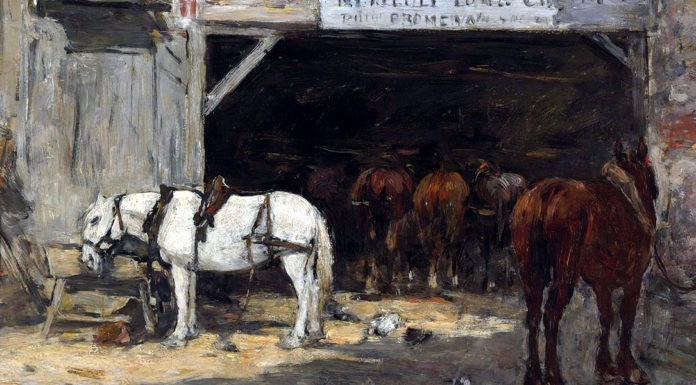 “Fortuna d’esser cavallo” di Luigi Pirandello Horses for Hire in a Yard. Eugene Boudin