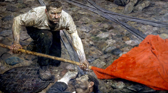 “Il mio socialismo” di Benito Mussolini Gelij Koržev. Triptych Communists. Raising the standard (central part)