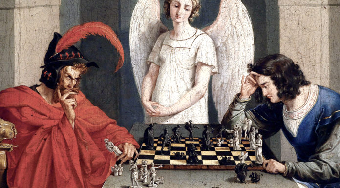 Faust-Sinfonie. Liszt Faust und Mephisto beim Schachspiel. Anonimo