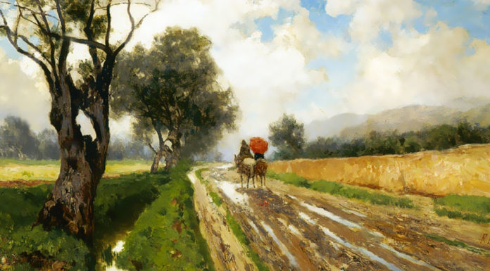 “Mansueto” di Cordelia Strada di campagna con figure. Francesco Lojacono