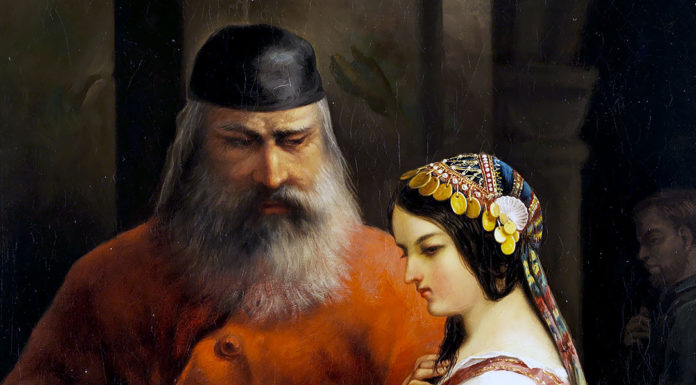 “Shylock” di Gabriel Fauré Charles Frederick Lowcock. Die Schlüsselübergabe (wohl Shylock und Jessica)