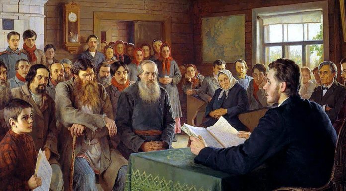 “Franche parole alla mia Nazione” di Arturo Farinelli Sunday Reading at Country School. Nikolay Bogdanov-Belsky
