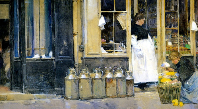 “Guida per la costituzione e per l’impianto di latterie sociali cooperative” di Carlo Besana “Flower Store and Dairy Store”. Childe Hassam. Date: 1888