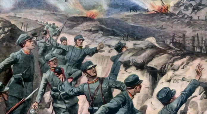 “Al fronte” di Luigi Barzini Illustrazione da “La Domenica del Corriere” 22-29 agosto 1915. Anno XVII n. 34