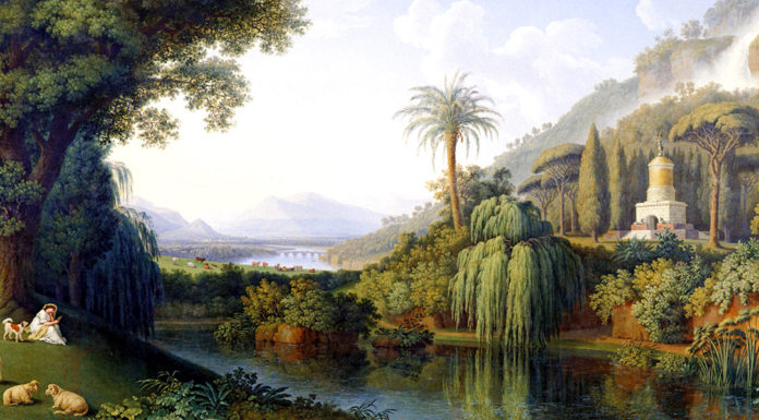 “Dell’arte dei giardini inglesi” di Ercole Silva Landscape with Motifs of the English Garden in Caserta. Jacob Philipp Hackert