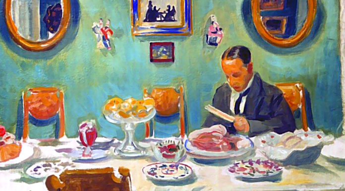 “Come presi moglie” di Carlo Dadone Portrait of M.V. Dobuzhinsky at the table. Boris Kustodiev