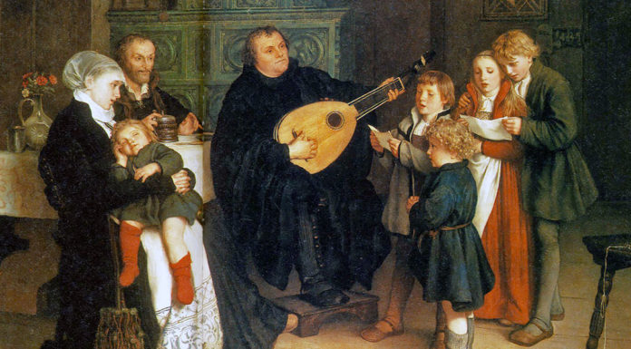 Johann Sebastian Bach. Opera BWV 79 Luther Making Music in the Circle of His Family. Gustav Spangenberg