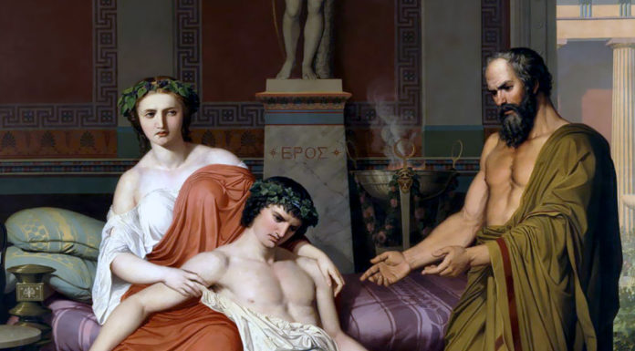 “I giardini di Adone” di Emilio Bodrero Germán Hernández Amores (1823/27-1894), Socrates Chiding Alcibiades in Home of a Courtesan (1857), Museo Nacional del Prado, Madrid