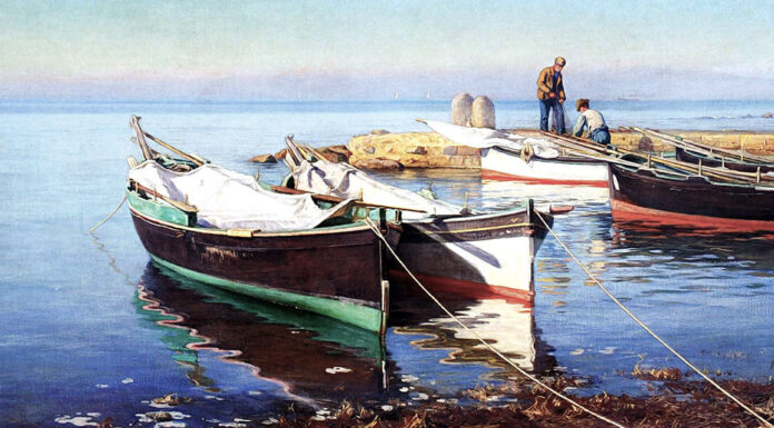 “Scogliere” di Giovanni Descalzo “Kalastajaveneitä (Le barche dei pescatori, pittura a olio, 1903)” di Elin Danielson-Gambogi (1861 – 1919)