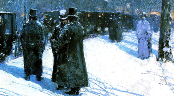 “Decadenza del vizio” di Carlo Linati Cab Stand at Night, Madison Square, New York. Childe Hassam