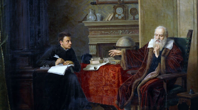 “Il Saggiatore” di Galileo Galilei «Galileo Galilei detta le Osservazioni al segretario» (Vincenzo Cesare Cantagalli, 1870)