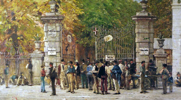 “La realtà” di Gerolamo Rovetta Filippo Carcano, L’ora del riposo durante i lavori dell’Esposizione del 1881