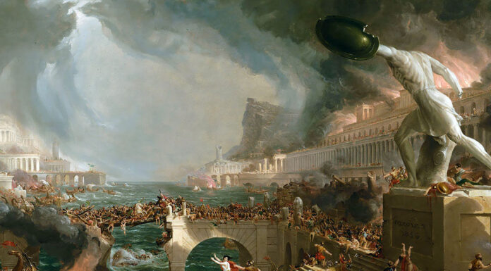 “Storia degli italiani, tomo IV” di Cesare Cantù La distruzione dell’Impero romano – Thomas Cole – 1836 – New-York Historical Society