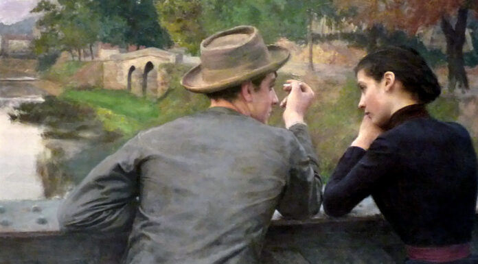 “Un suicidio misterioso” di Carlo Righetti Émile Friant. Les Amoureux (Soir d’automne, Idylle sur la passerelle)