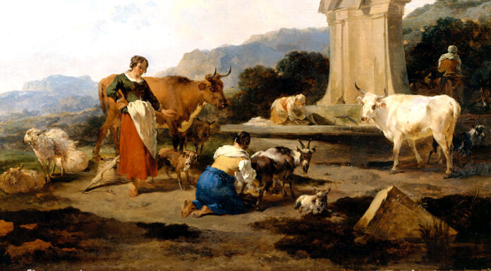 “Il quadro animato” di Pietro Metastasio Roman Fountain with Cattle and Figures (Le Midi). Nicolaes Pietersz Berchem