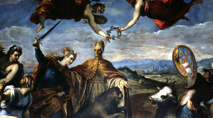 “I Diarii” di Marino Sanudo. Tomo IX Allegoria della vittoria sulla Lega di Cambrai, Jacopo Palma il Giovane, Sala del Senato, Palazzo Ducale, Venezia