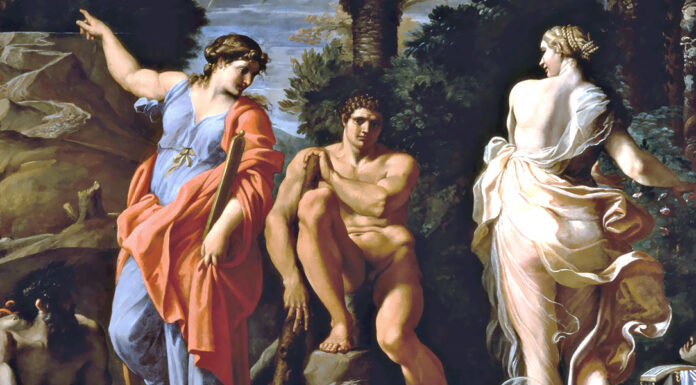 “Alcide al bivio” di Pietro Metastasio Eracle al bivio, sedotto dal Vizio e dalla Virtù, olio su tela di Annibale Carracci, 1597 ca., Napoli, Galleria Nazionale di Capodimonte