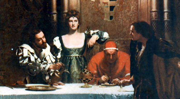 “La giustizia del duca” di Rafael Sabatini A glass of wine with Caesar Borgia, John Collier (1893)