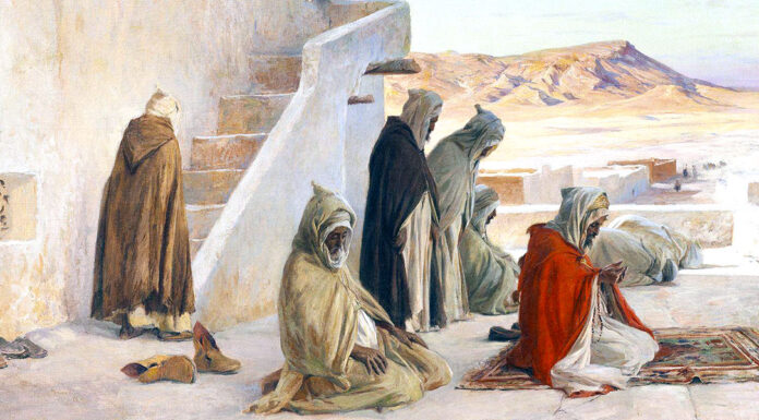 “La guerra e la civiltà” di Paolo Schicchi The Pray at Bou-saada, Algeria, Eugène Girardet