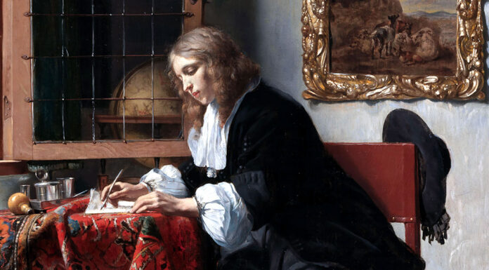 “Lettere familiari a’ suoi tre fratelli Filippo Giovanni e Amedeo. Tomo secondo” di Giuseppe Baretti Man Writing a Letter di Gabriël Metsu
