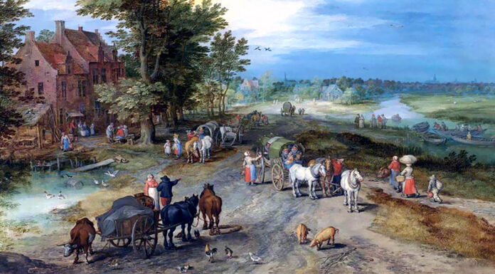 Telemann. “Die Tageszeiten” Landschaft mit Dorfschenke. Jan Brueghel d. Ä.