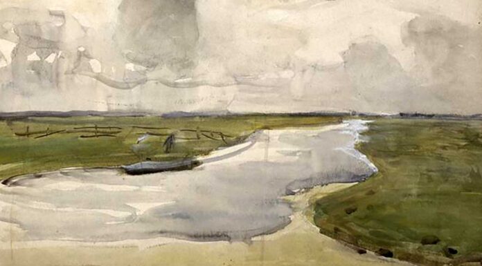 “Silenzio” di Edgar Allan Poe Meandering Landscape with River (1907) di Piet Mondrian - Publico dominio