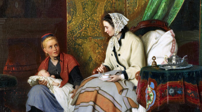 Flies. Schlafe, mein Prinzchen Maternal Joy. Johann Georg Meyer