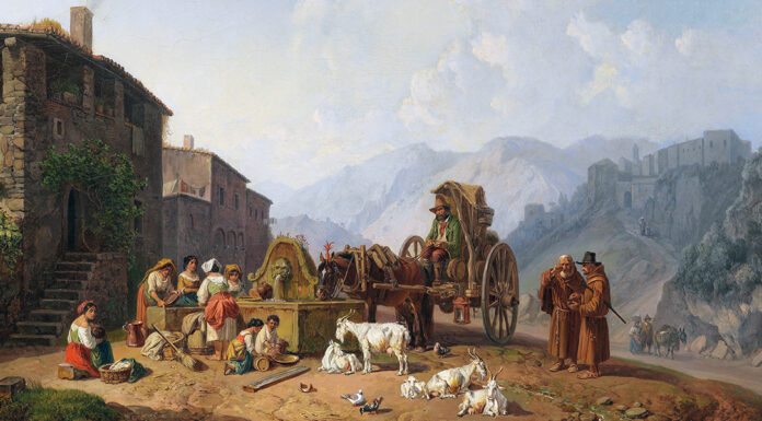 “A la faggeta” di Anna Vertua Gentile At the village fountain in the Italian mountains, Heinrich Bürkel (1853)