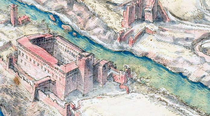“Il castello di Trezzo” di Giambattista Bazzoni L’ADDA e il castello di Trezzo, disegno inchiostro e acquerello, G.B. Clarici ingegnere, 1592