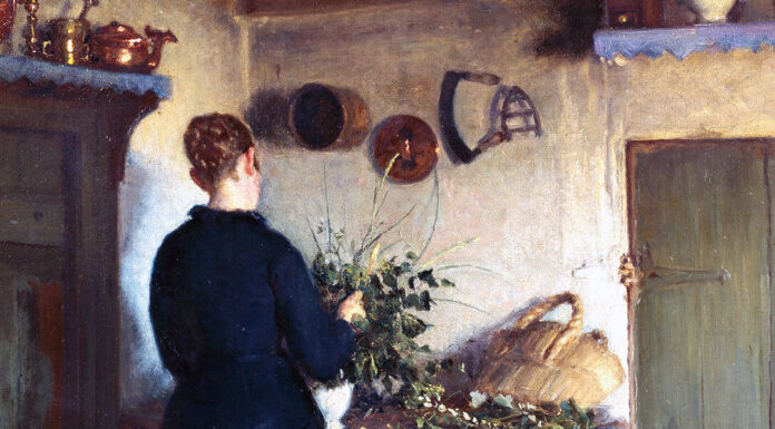 Nuovo ePub. “Racconti” Cesare Pavese “Kitchen interior. The artist’s wife arranging flowers (Køkkeninteriør, oil on canvas 1884)” di Viggo Johansen (1851–1935)
