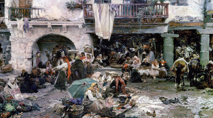 Gigantes y cabezudos Dias de mercado en Noya, 1895. Francisco Pradilla Ortiz