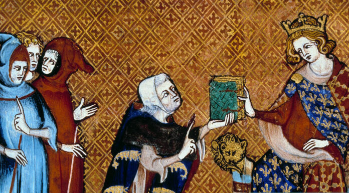 “La sesta crociata, ovvero L’istoria della santa vita e delle grandi cavallerie di re Luigi 9. di Francia” di Jean de Joinville Jean de Joinville présente son ouvrage Vie de Saint Louis au roi Louis le Hutin (enluminure, vers 1330-1340)