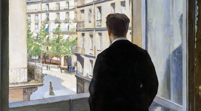 «Maupassant e “l’altro”» di Alberto Savinio Jeune homme à la fenêtre Cover page of Jean Barois di Gustave Caillebotte