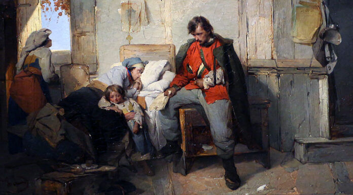 “L’uomo senza volto” di Clarice Tartufari Il ritorno del soldato ferito, Domenico Induno (1854)