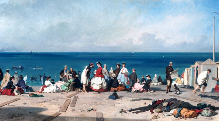 “I bevitori d’acqua” di Henry Murger Eugène Poittevin, Les Bains de Mer, Plage d’Etretat, 1864