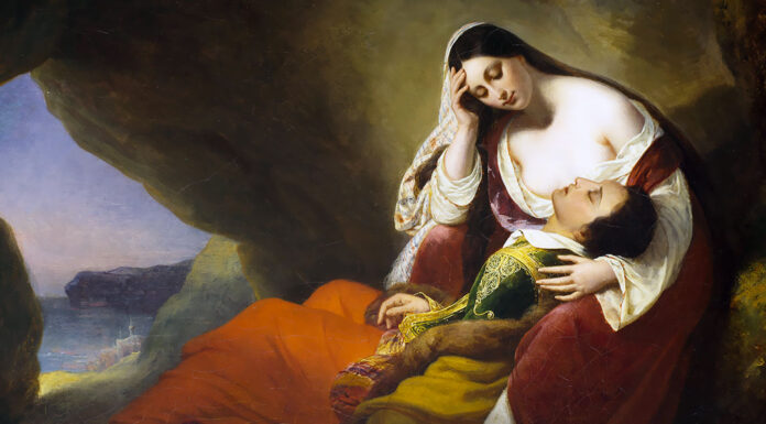 Richard Strauss. “Don Juan” Don Juan asleep on Haidée’s lap. Henry Scheffer