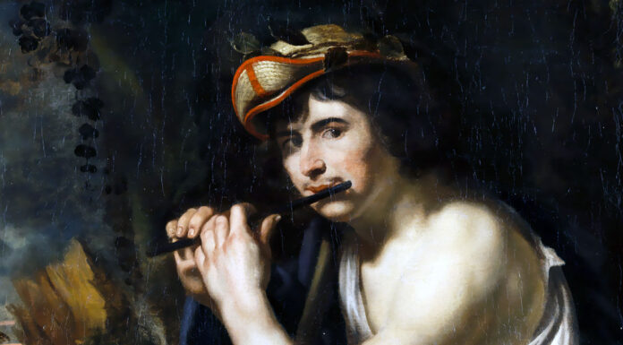 Vinci. “Sonata per flauto” Young musician with a traverse flute. Attributed to Jan Cossiers