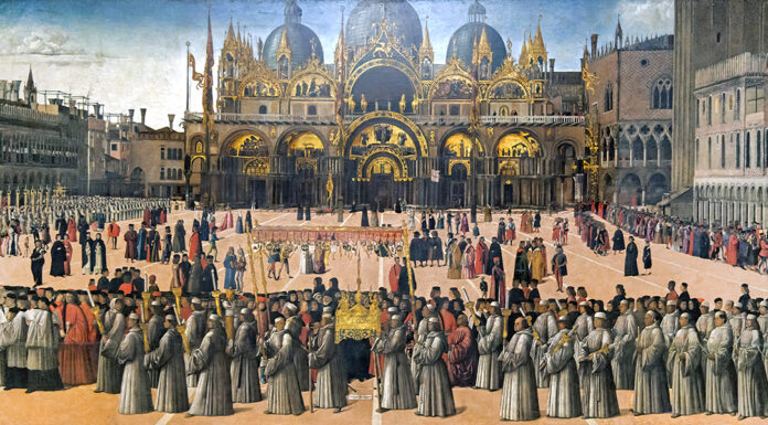 Giovanni Gabrieli. “Processional and Cermonial Music” Processione in piazza San Marco. Gentile Bellini