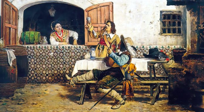 “Il capitan Fracassa” di Théophile Gautier Mosqueteros Sentados Fuera De Una Cantina, Joaquín Agrasot