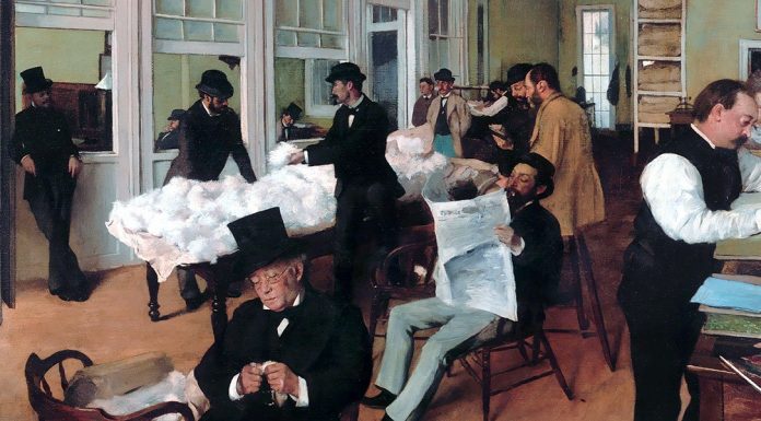 “Il tramonto del liberalismo” di Eugenio Giovannetti A Cotton Office in New Orleans, Edgar Degas