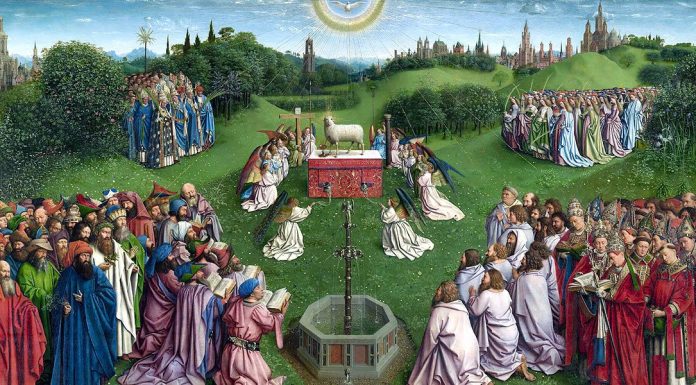 Bach. “Passione secondo Matteo” The Adoration of the Mystic Lamb, from the Ghent Altarpiece by Hubert Eyck